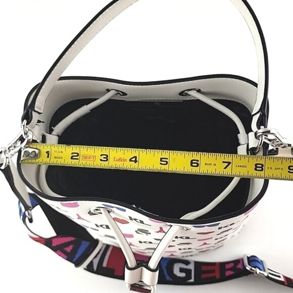 Karl Lagerfeld Paris Crossbody Bucket Bag White Pink - Picture 15 of 16